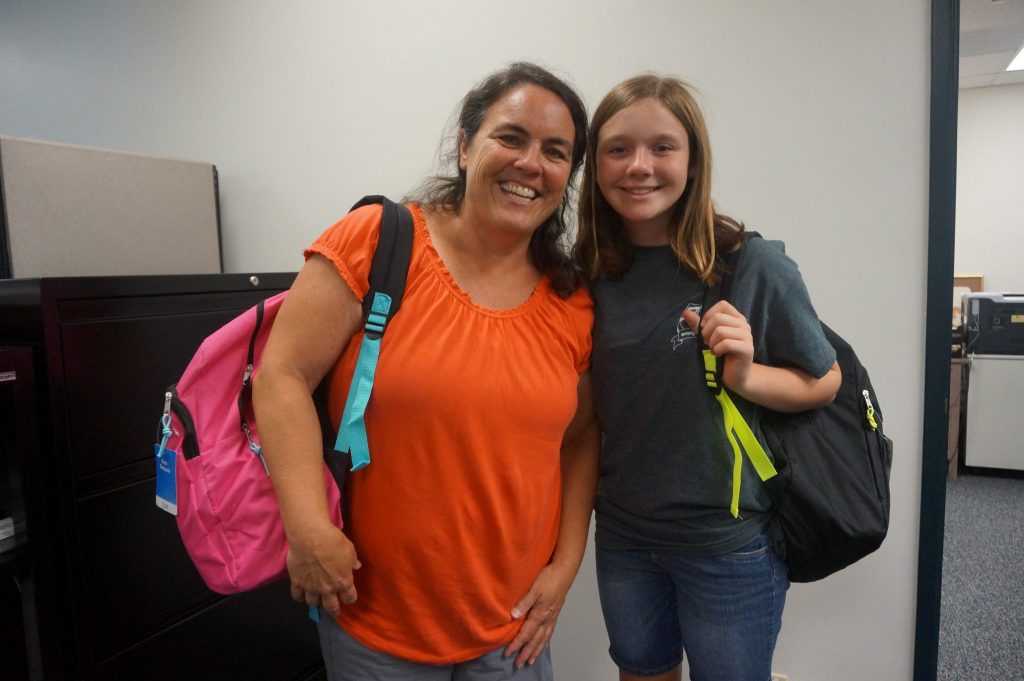 Girls with backpacks