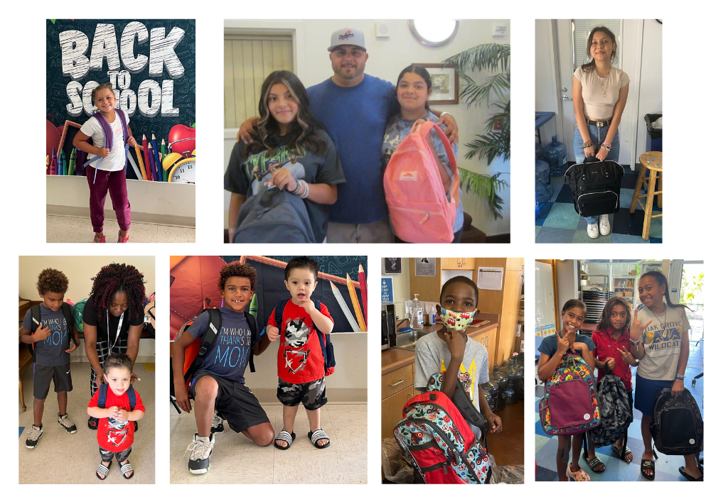 montage of kids with backpacks