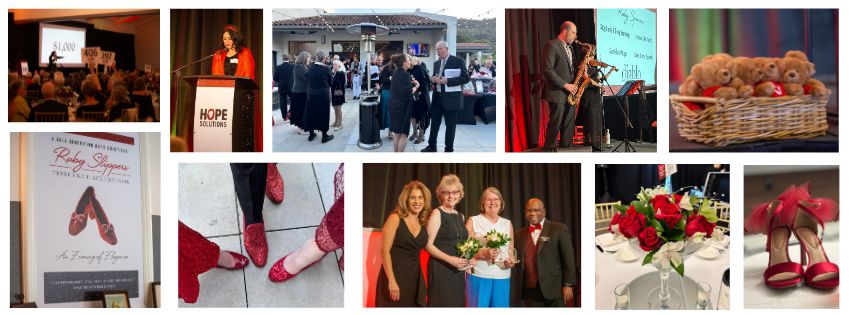 Collage of photos of people enjoying the Ruby Slippers Gala